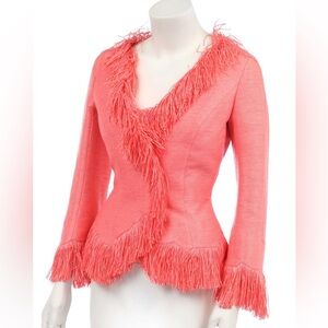 Thierry Mugler Couture coral-pink woven raffia jacket Les Solarisées 2001 SS